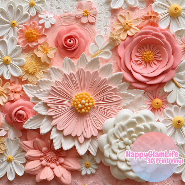 Pink Flowers - 3D Print Style Vinyl