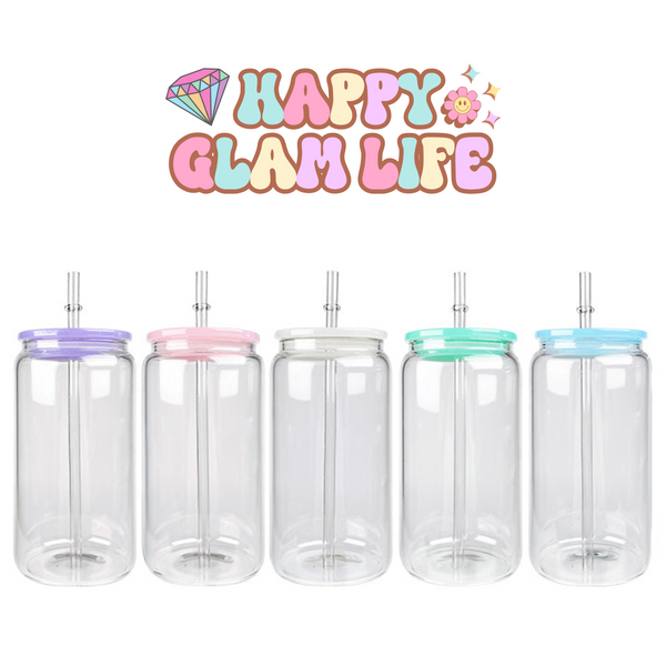 Sublimation  16oz Clear Glass Can with Pastel Lid
