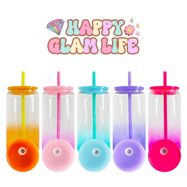 Sublimation Ombre Glass with Colored Lid and Colored Straw