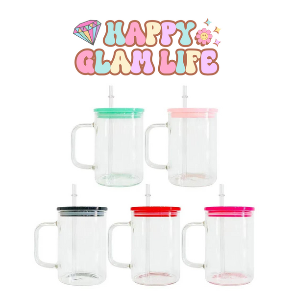 Sublimation 17oz Mug Glass with Colored Lid and Plastic Straw