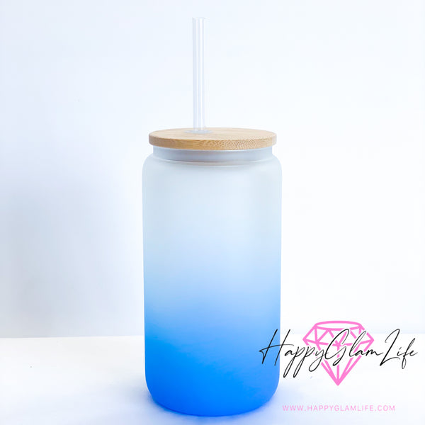 Frosted Blue Glass Can 16oz
