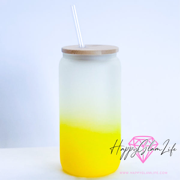 Frosted Yellow Glass Can 16oz