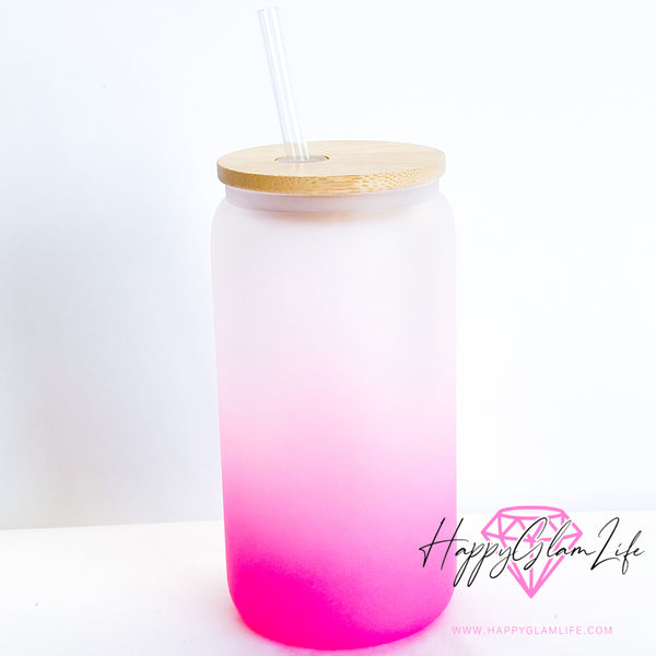 Frosted Pink Glass Can 16oz