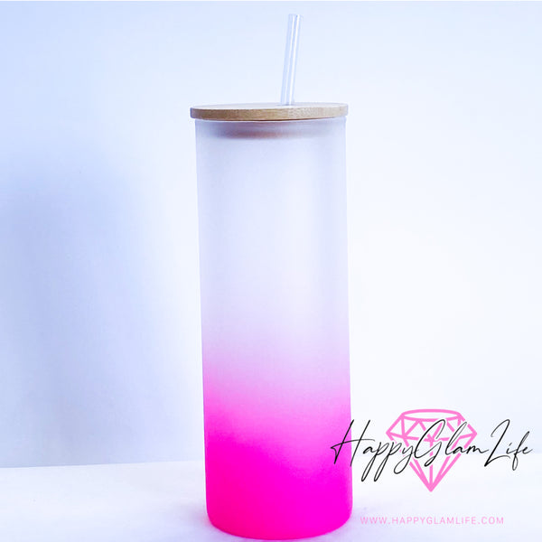 Frosted Pink Glass Can 25oz