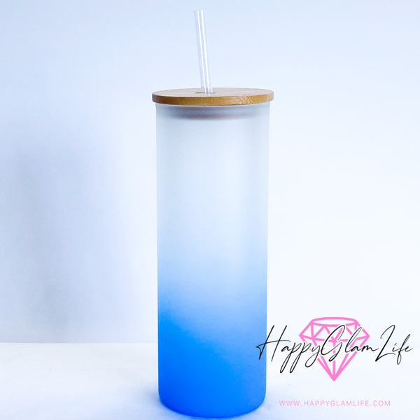 Frosted Blue Glass Can 25oz